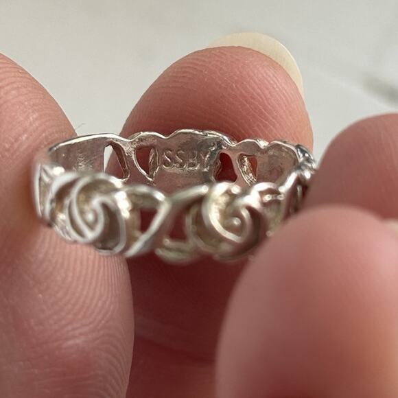 Vintage Sterling Silver Filigree Rose Floral Ring Band Size 6.75 SSBY Jewelry - Picture 3 of 6